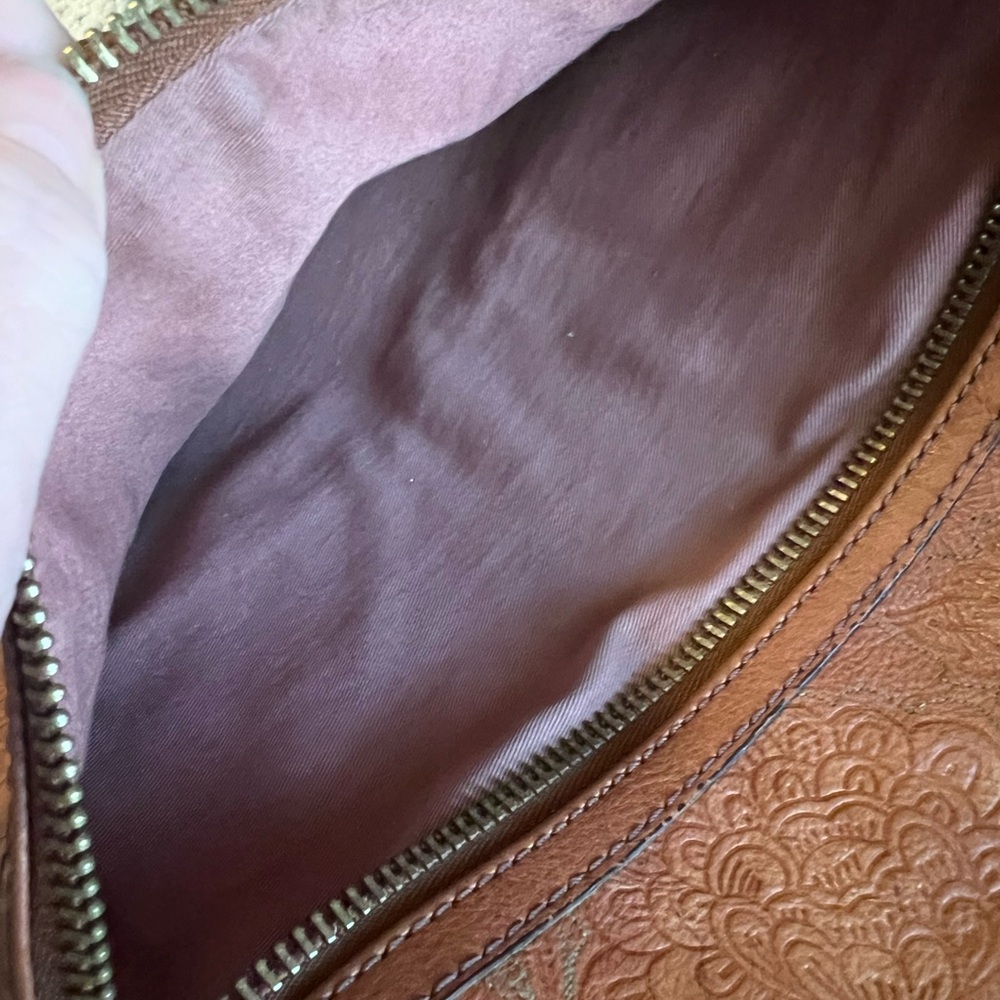 Fossil Sasha Floral Tooled Leather Crossbody Bag - British Tan - Picture 10 of 11